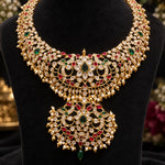 Temple Kundan Necklace with Ruby Emerald Stones & Pearl Drops