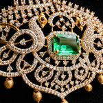 Grand Bridal Tussi Necklace with Emerald Stones and Pearl Drops