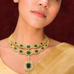 Emerald Green Double-Layer Statement Necklace with Detachable Pendant