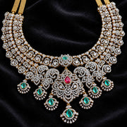 Heavy Diamond Look Emerald Ruby Bridal Necklace in 92.5 Silver