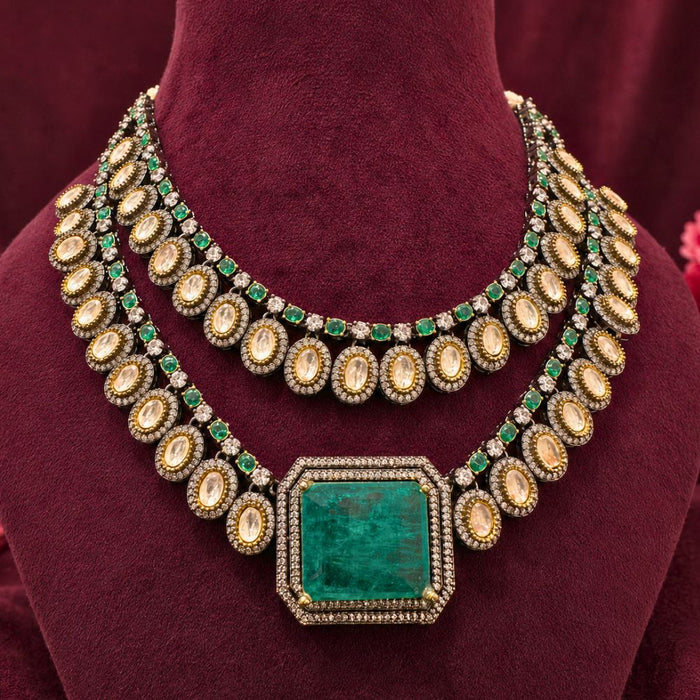 Ready to Ship - Layered Emerald and Champagne Stone Bridal Necklace