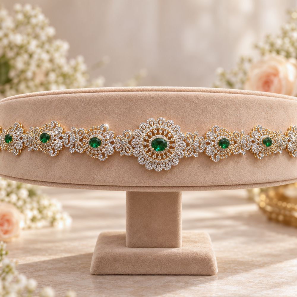 Emerald Diamond Look Bridal Waist Belt | Luxury Vaddanam Jewellery