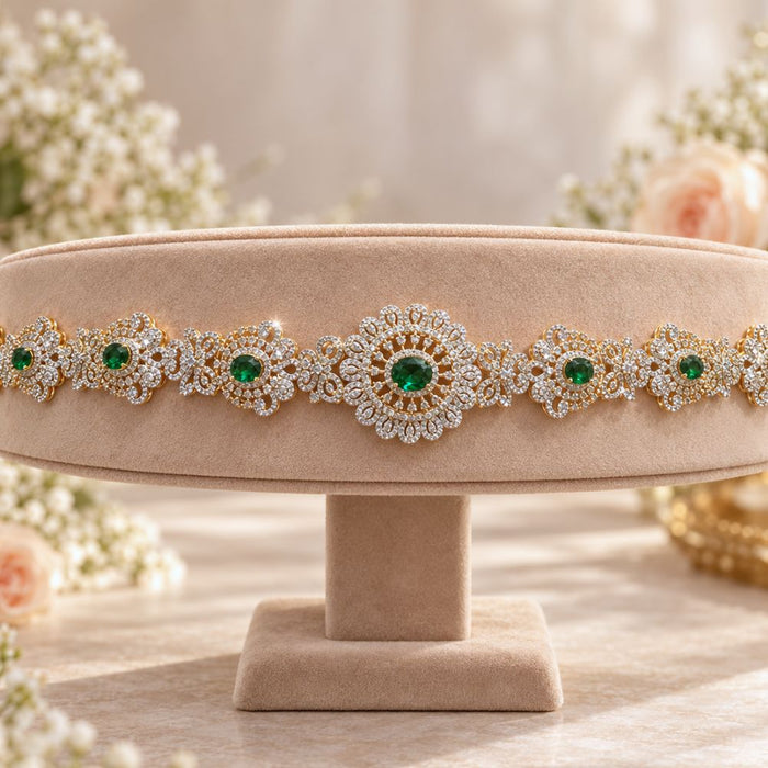 Emerald Diamond Look Bridal Waist Belt | Luxury Vaddanam Jewellery