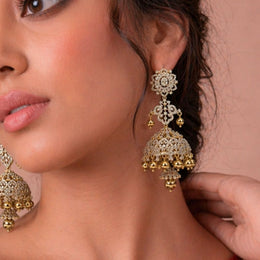 Grand Diamond Look Jhumka Earrings in Pure 925 Silver