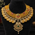 Grand Gold Polki Mango Necklace with Emerald, Ruby & Pearl Details