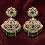 Regal Emerald Diamond Look Chandbali Earrings with Gold Finish
