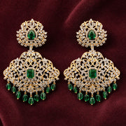 Regal Emerald Diamond Look Chandbali Earrings with Gold Finish
