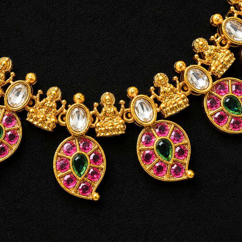 Traditional Lakshmi Mango Necklace in 92.5 Silver Gold Polish