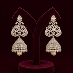 Grand CZ Diamond Jhumka Earrings in 925 Silver with Pearl Drop