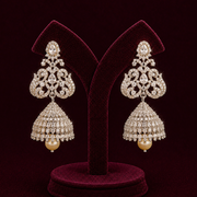 Grand CZ Diamond Jhumka Earrings in 925 Silver with Pearl Drop