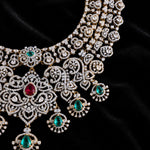 Heavy Diamond Look Emerald Ruby Bridal Necklace in 92.5 Silver