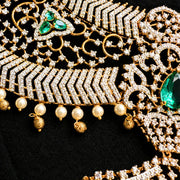 Grand Bridal Tussi Necklace with Emerald Stones and Pearl Drops