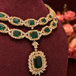 Emerald Green Double-Layer Statement Necklace with Detachable Pendant