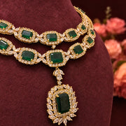 Emerald Green Double-Layer Statement Necklace with Detachable Pendant