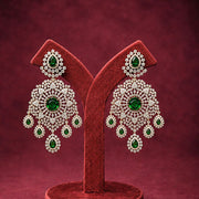 Statement Emerald Diamond Look Bridal Earrings in 92.5 Silver