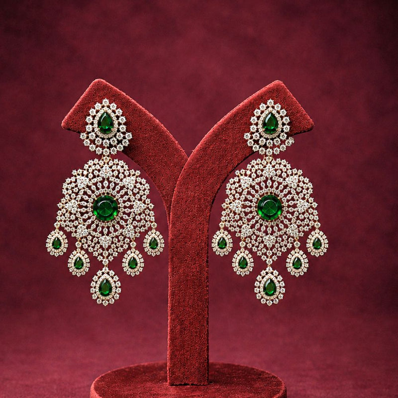 Statement Emerald Diamond Look Bridal Earrings in 92.5 Silver