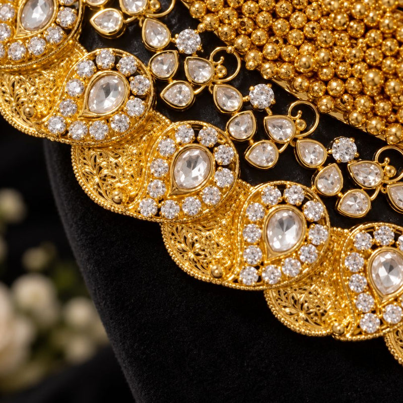 Grand Gold Polki Mango Necklace with Emerald, Ruby & Pearl Details