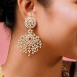 Traditional Bridal Polki Pearl Dangler Earrings with Ruby Stones