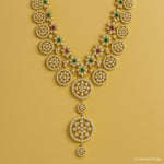 Regal Heritage CZ Diamond Temple Necklace with Ruby & Emerald Accents