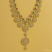 Regal Heritage CZ Diamond Temple Necklace with Ruby & Emerald Accents