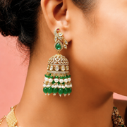 Vintage Polki Emerald Look Peacock Heavy Jhumka Earrings

