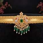 Peacock Emerald Stone Traditional Vaddanam Hip Belt with Pearls