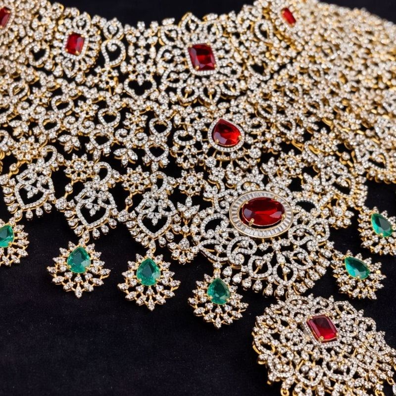 South Indian Bridal Detachable Choker with Ruby Emerald Diamond Look