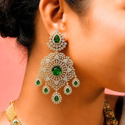 Statement Emerald Diamond Look Bridal Earrings in 92.5 Silver