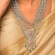 3 Line Diamond Look CZ Necklace + Earrings SET with Pink Sapphires