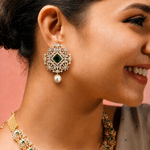 Statement Large Square Stud Earrings With Pearl Drop
