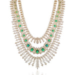 Long Necklace Haaram With Emerald CZ & Gold Polish