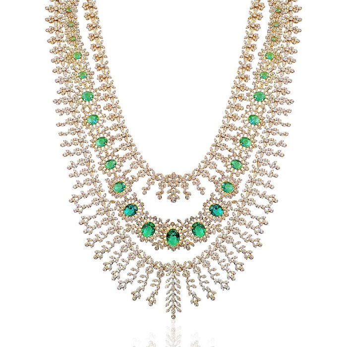 Long Necklace Haaram With Emerald CZ & Gold Polish