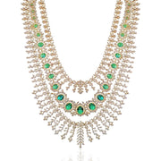 Long Necklace Haaram With Emerald CZ & Gold Polish