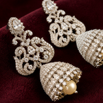 Grand CZ Diamond Jhumka Earrings in 925 Silver with Pearl Drop