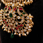 Temple Kundan Necklace with Ruby Emerald Stones & Pearl Drops