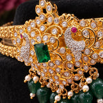 Peacock Emerald Stone Traditional Vaddanam Hip Belt with Pearls