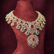 South Indian Bridal Detachable Choker with Ruby Emerald Diamond Look