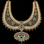 Grand Bridal Tussi Necklace with Emerald Stones and Pearl Drops