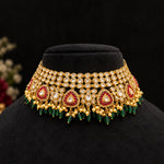 Polki Ruby Choker Necklace with Emerald Drops & Pearl Detailing