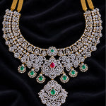 Heavy Diamond Look Emerald Ruby Bridal Necklace in 92.5 Silver
