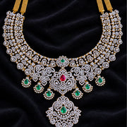 Heavy Diamond Look Emerald Ruby Bridal Necklace in 92.5 Silver