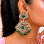 Regal Emerald Diamond Look Chandbali Earrings with Gold Finish
