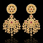 Traditional Bridal Polki Pearl Dangler Earrings with Ruby Stones