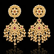 Traditional Bridal Polki Pearl Dangler Earrings with Ruby Stones