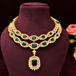 Emerald Green Double-Layer Statement Necklace with Detachable Pendant
