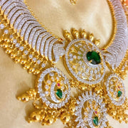 Regal Emerald Diamond Look Temple Necklace with Gold Polish