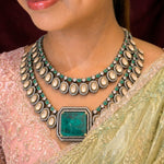 Ready to Ship - Layered Emerald and Champagne Stone Bridal Necklace