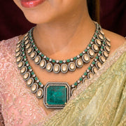 Ready to Ship - Layered Emerald and Champagne Stone Bridal Necklace