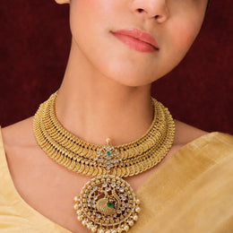 Grand Kasu Necklace with Peacock Pendant in 92.5 Silver | Sneha Rateria