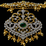Exquisite Gold Plated Diamond Look Peacock Pendant Chain Haram